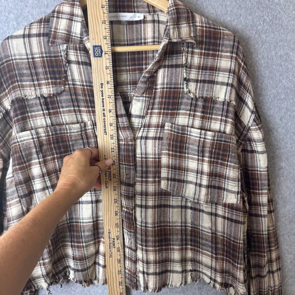 Altard State Flannel Shirt Womens Small Oversized Plaid Boho Western Raw Hem - Picture 11 of 12